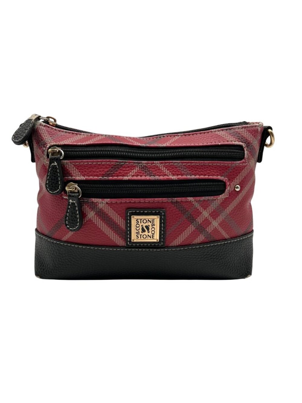 Stone & CO Red Plaid Faux Leather Crossbody Bag